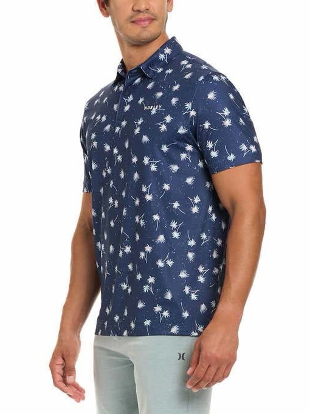 Hurley Navy Blue Short-Sleeve Palm-Print Button Down Shirt